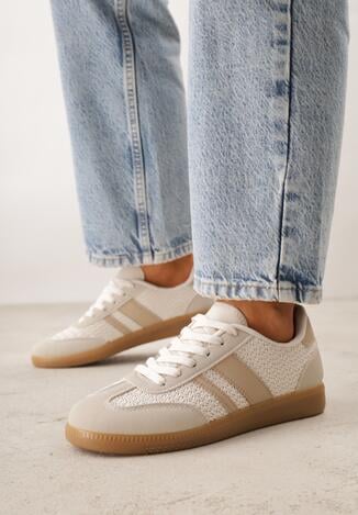 Ciemnobeżowe Sneakersy Kultowe Tenisówki z Plecioną Strukturą Loraebelle