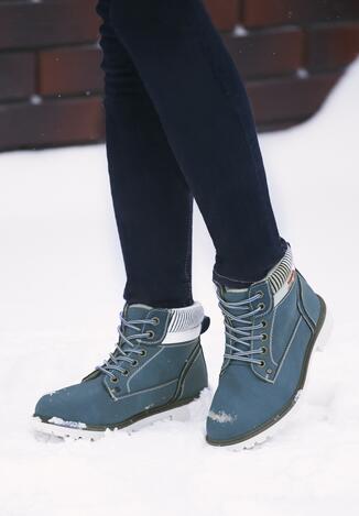 Granatowe Traperki Fashion Casual