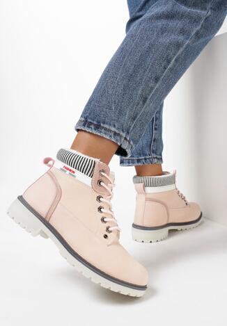Różowe Traperki Fashion Casual