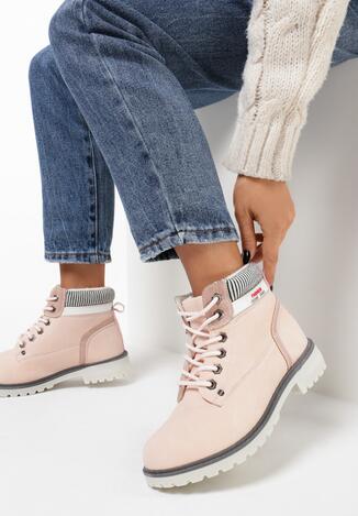 Różowe Traperki Fashion Casual