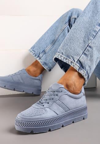 Niebieskie Sneakersy na Grubej Podeszwie z Tłoczeniami Try to Forget