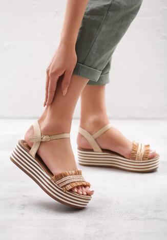 Ciemnobeżowe Sandały Striped Style
