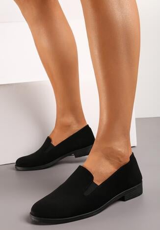 Czarne Mokasyny Loafersy z Imitacji Zamszu Valtoria