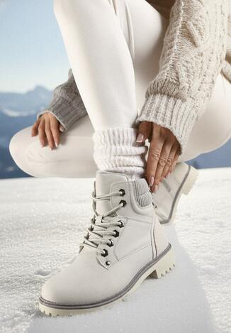 Szare Płaskie Klasyczne Traperki ze Sznurowaniem Lobanne