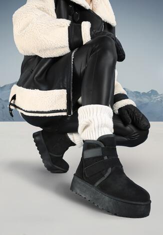 Czarne Śniegowce na Grubej Podeszwie Zapinane na Rzepy Tarorelle