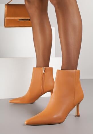 Jasnobrązowe Botki Vices do Kostki na Klepsydrze ze Szpiczastym Noskiem Vadvire