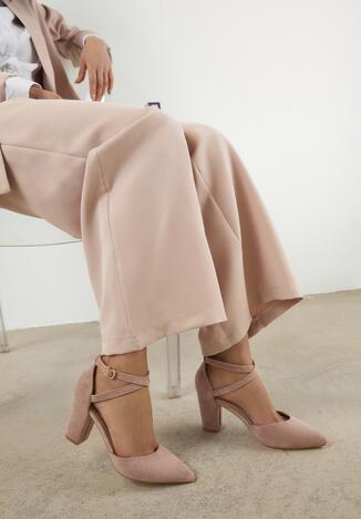 Różowe Czółenka Vices na Obcasie z Wkładką ze Skóry Naturalnej z Paskami Leanara