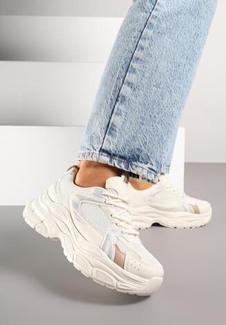 Beżowe Sneakersy Vices na Grubej Podeszwie z Tłoczeniami Nativine