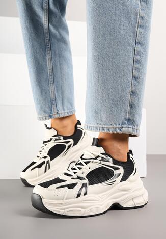 Beżowo-Czarne Sneakersy Vices na Grubej Podeszwie z Tłoczeniami Nativine