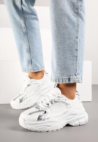 Biało-Srebrne Sneakersy Vices na Grubej Podeszwie z Tłoczeniami Nativine