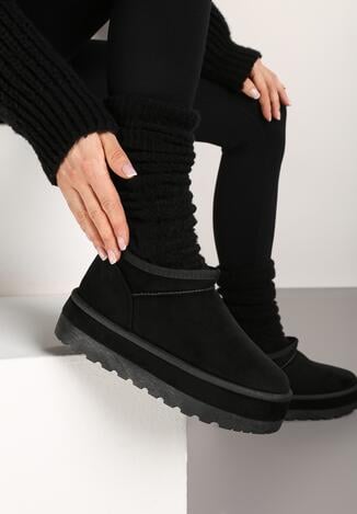 Czarne Śniegowce Vices z Krótką Cholewką Ocieplone Futerkiem Grelfedi