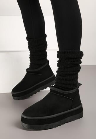 Czarne Śniegowce Vices z Krótką Cholewką Ocieplone Futerkiem Grelfedi