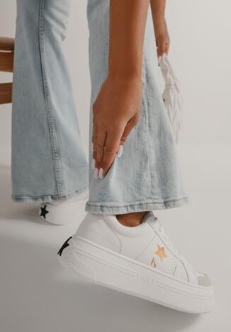 Biało-Złote Sneakersy Vices na Grubej Podeszwie Ozdobione Gwiazdką Fenalia