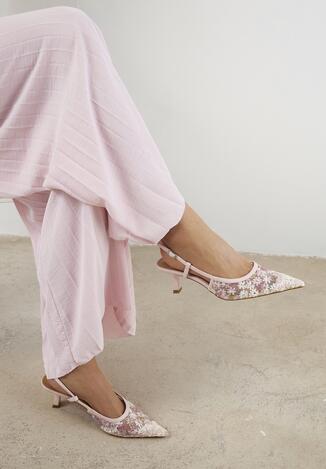 Różowe Sandały Vices na Obcasie Kaczuszce Ozdobione Koronką Kovienne