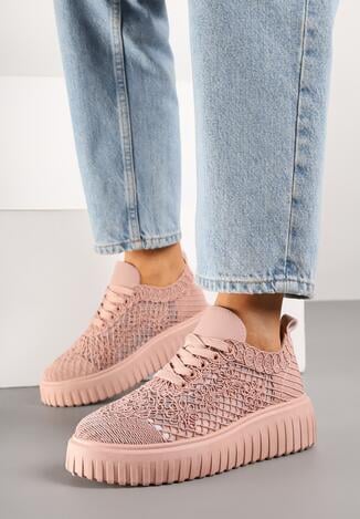 Różowe Ażurowe Sneakersy Vices na Grubej Podeszwie z Tłoczeniem Luminise