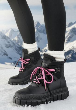 Czarne Śniegowce Vices na Grubej Tłoczonej Podeszwie Anirrise