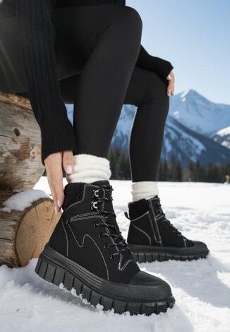 Czarne Botki Typu Trapery Vices na Grubej Tłoczonej Podeszwie Anerrive