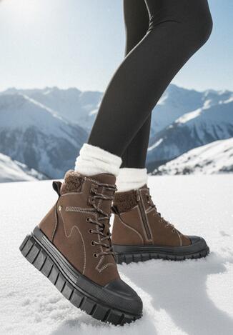 Brązowe Botki Typu Trapery Vices na Grubej Tłoczonej Podeszwie Anerrive