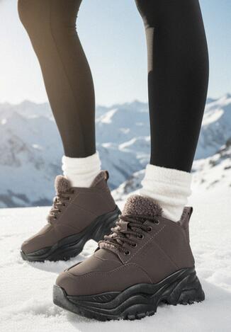 Brązowe Traperki Sneakersy Vices na Grubej Tłoczonej Platformie Typu Traperki Narrise