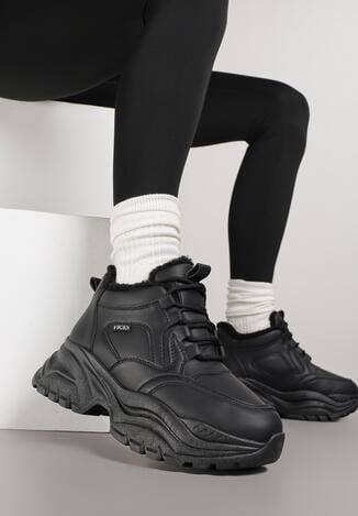 Czarne Botki w Stylu Sneakersów Chunky na Grubej Podeszwie Leandre