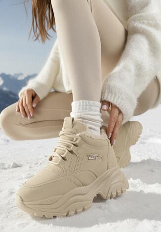 Ciemnobeżowe Sneakersy Vices w Stylu Traperków Chunky na Grubej Podeszwie Leandre