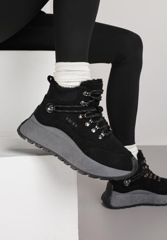 Czarne Sportowe Sneakersy Śniegowce Vices na Grubej Podeszwie Nellsana