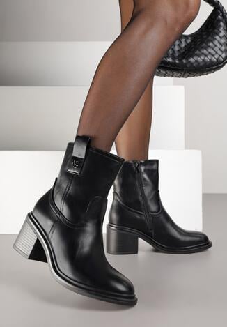 Czarne Botki na Obcasie Vices z Ozdobą Alerrise