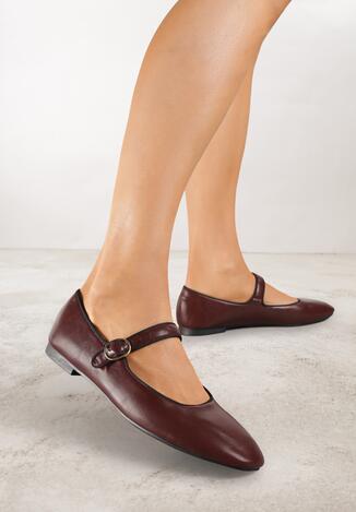 Bordowe Balerinki Vices ze Skórzaną Wkładką i Paskiem Vikiseme