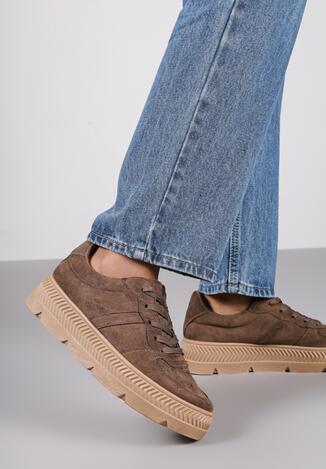 Brązowe Sneakersy Vices na Grubej Tłoczonej Podeszwie Alerrive