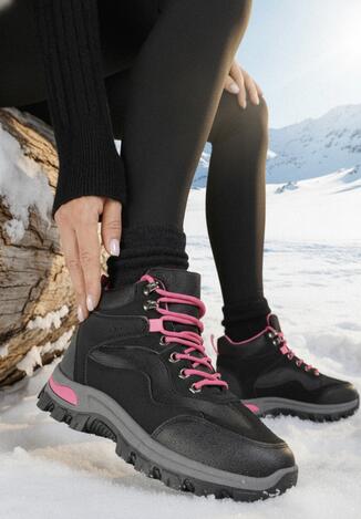 Czarno-Fuksjowe Buty Tekkingowe Trapery Vices z Geometrycznym Wzorem Anerisse