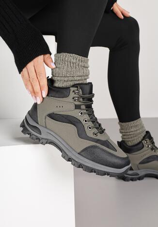 Czarno-Zielone Buty Trekkingowe Trapery Vices z Geometrycznym Wzorem Anerisse