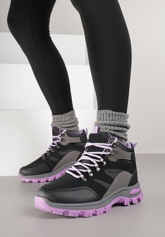 Czarno-Fioletowe Buty Trekkingowe Trapery Vices Ozdobione Przeszyciami Narrive