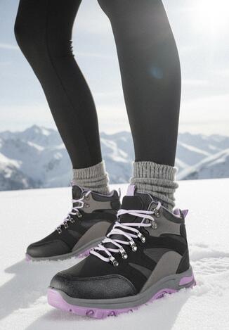 Czarno-Fioletowe Buty Trekkingowe Trapery Vices Ozdobione Przeszyciami Narrive