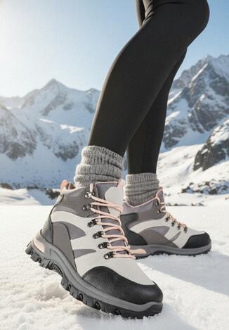 Szare Buty Trekkingowe Trapery Vices Ozdobione Przeszyciami Narrive