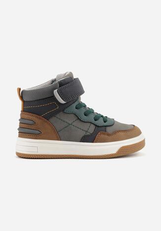Ciemnobeżowe Botki Vices w Stylu Sneakersów z Przeszyciami Esselia