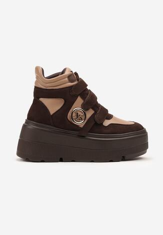 Beżowo-Brązowe Botki Vices w Stylu Sneakersów na Platformie Afirriva