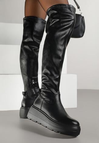 Czarne Kozaki na Grubej Podeszwie w Stylu Cyber Anendria