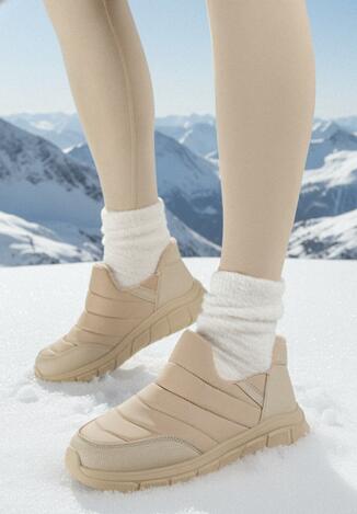 Ciemnobeżowe Pikowane Sneakersy Śniegowce na Grubej Tłoczonej Platformie Verta