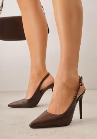 Brązowe Szpilki VICES z Odkrytą Piętą i Skórzaną Wkładką Kiladria