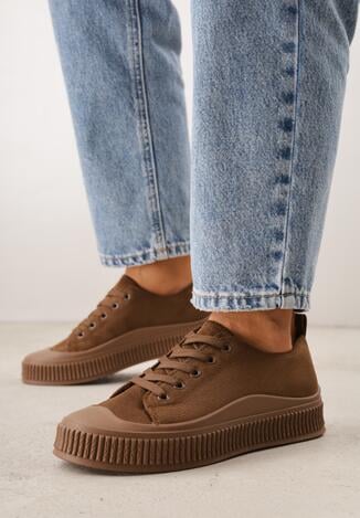 Brązowe Trampki z Imitacji Zamszu z Nieregularną Podeszwą ze Żłobieniami Naranatea