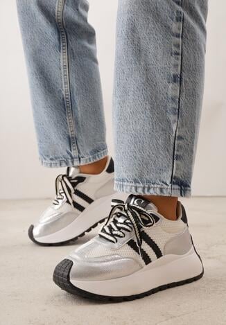 Srebrne Sneakersy VICES w Stylu Streetwearowym na Grubej Podeszwie Ilinatea