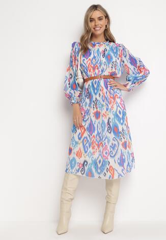 Rochie Midi Albastră Plisată cu Cordon Hyacida