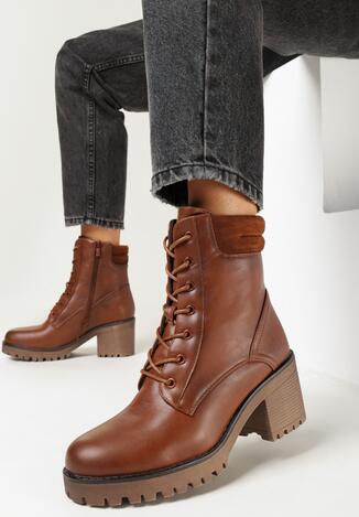 Br zowe Botki na S upku w Stylu Traperk w Ratyn w Born2be.pl