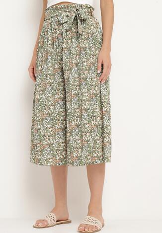 Pantaloni Verzi Largi Plisați din Bumbac cu elastic în talie și curea de legat Closofia