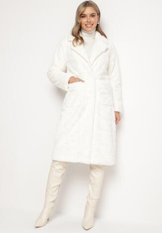 ★良品★head フレア144㎝ × head sizeM Biały Elegancki Płaszcz Jednorzędowy z Pluszowego Futerka