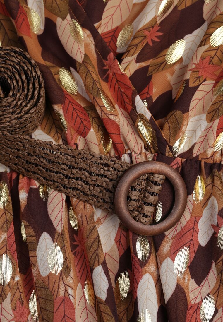 Camelowa Sukienka Windom z Błyszczącym Nadrukiem 8