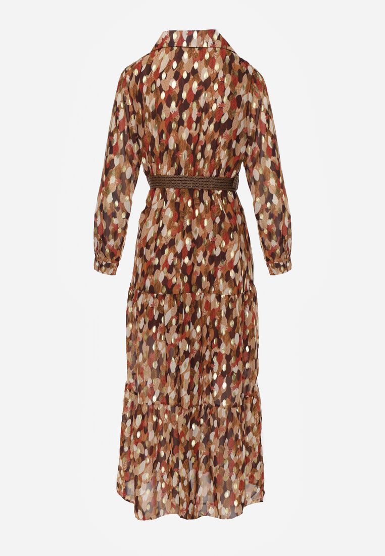 Camelowa Sukienka Windom z Błyszczącym Nadrukiem 7