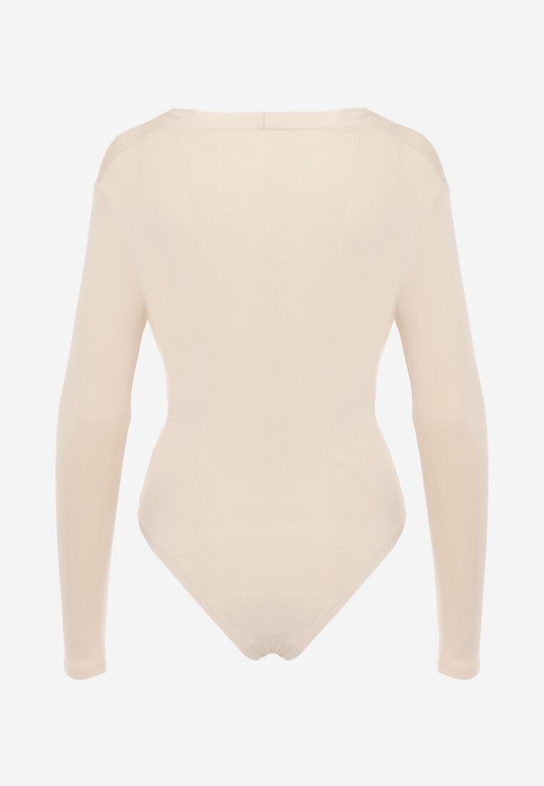 Jasnobeżowe Body z Wiskozą i Kopertowym Dekoltem Candletree 7