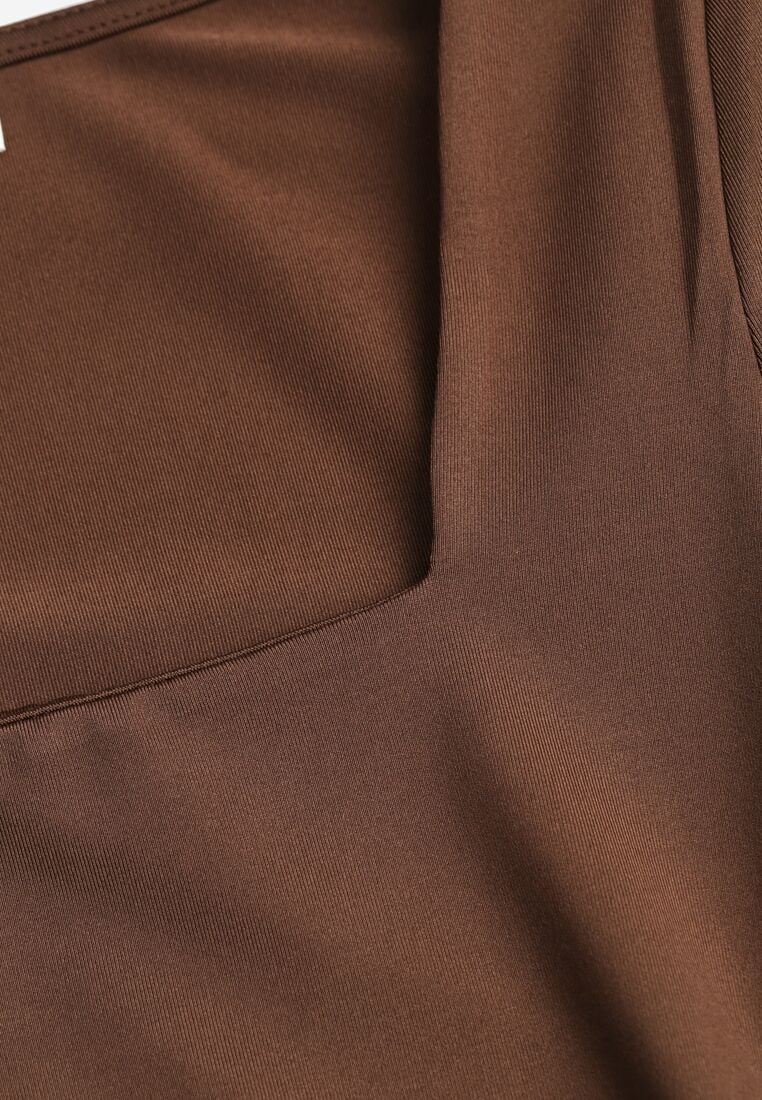 Brązowa Bluzka z Wiskozą z Długim Rękawem i Kwadratowym Dekoltem  Alexusi 8