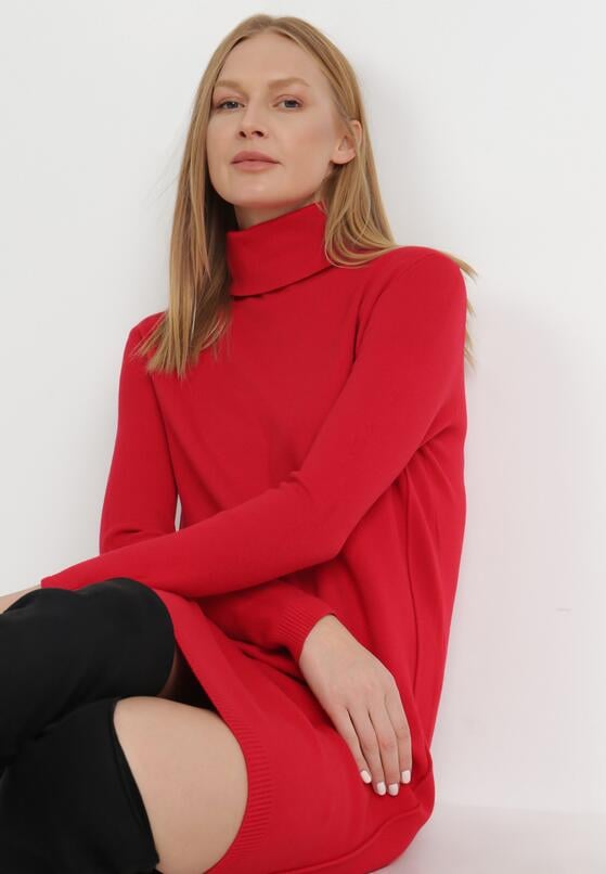 Czerwona Sukienka Dzianinowa Zerora 4